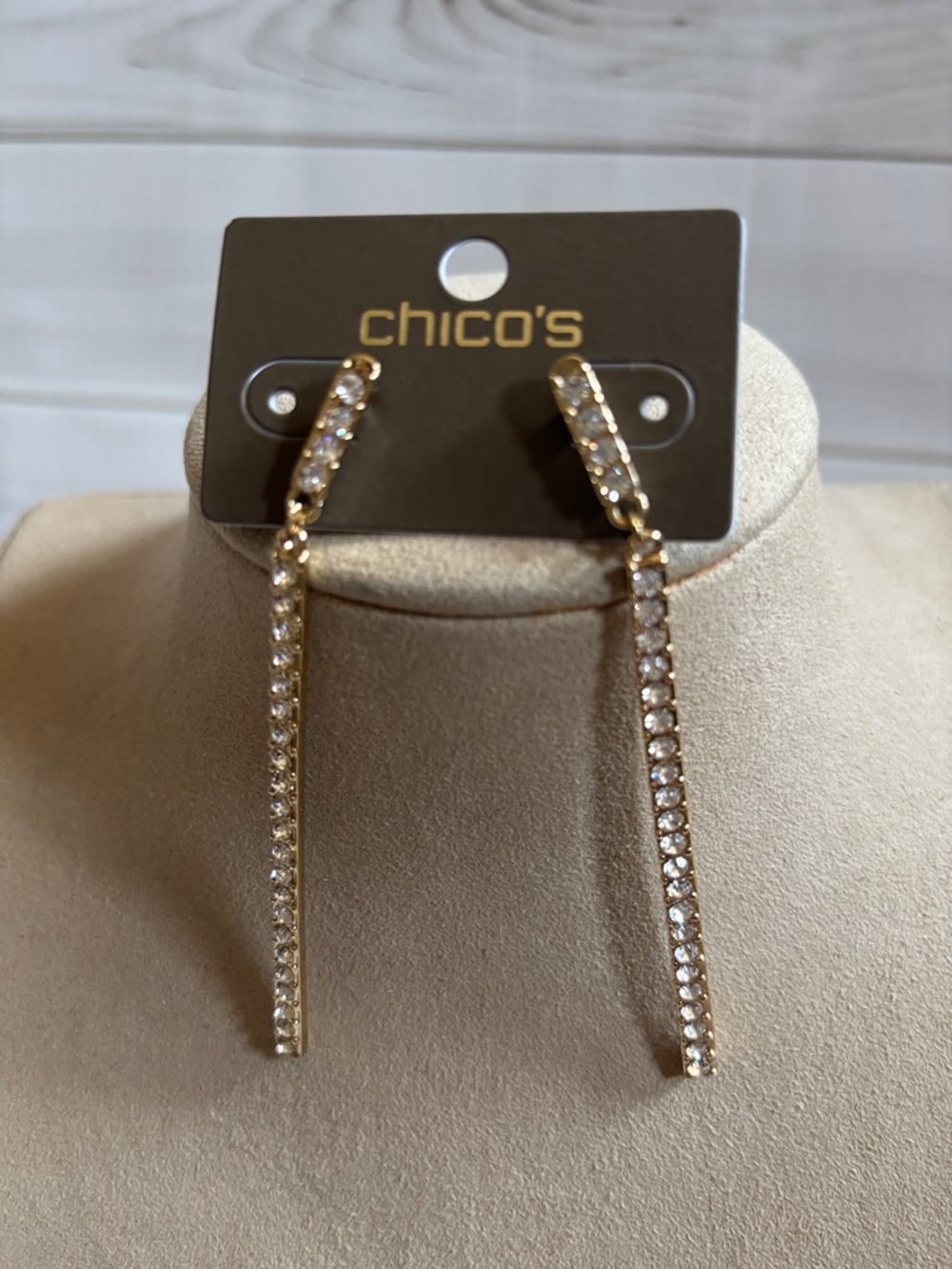 Chico's Gold-tone Crystal Linear Drop Earrings - Gold